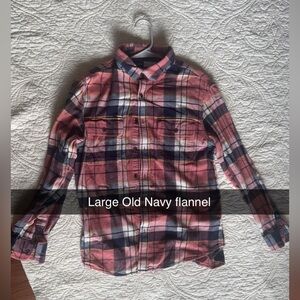 Old Navy Pink and Navy Plaid Flannel Shirt